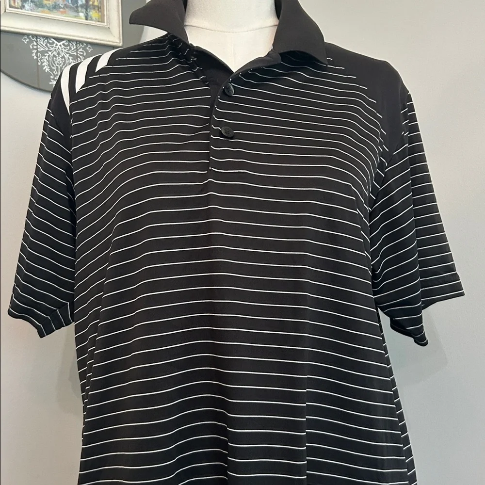 Adidas Clima Cool Golf Polo New Condition Shoulder Stripes Black and White